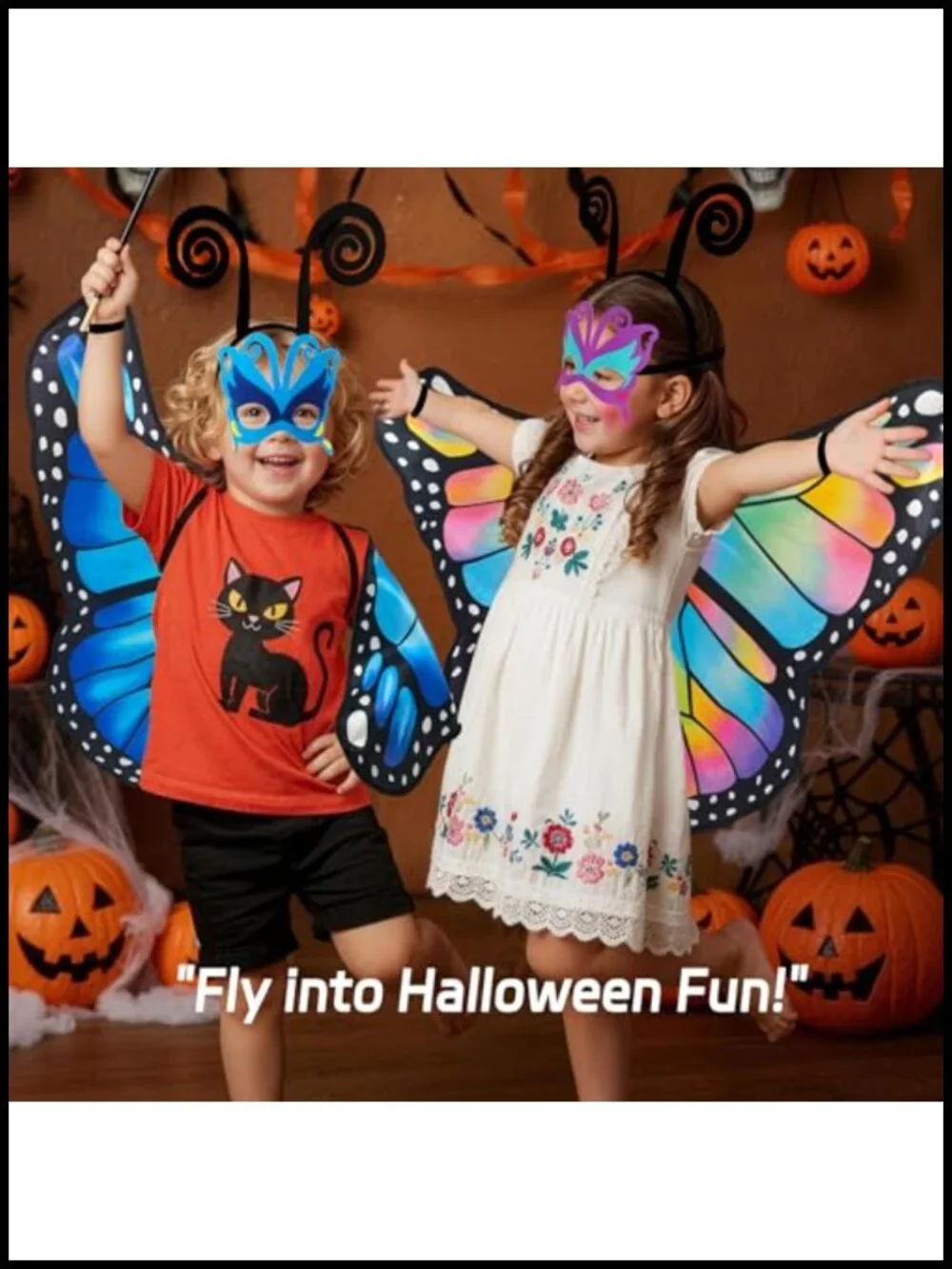 Double-Sided Kids Fairy Butterfly Wings for Girls Dress Up with Mask Headband,